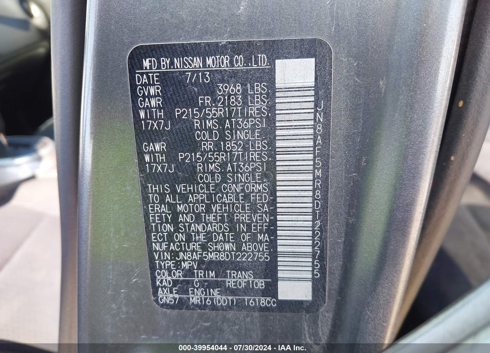 2013 NISSAN JUKE SV VIN: JN8AF5MR8DT222755