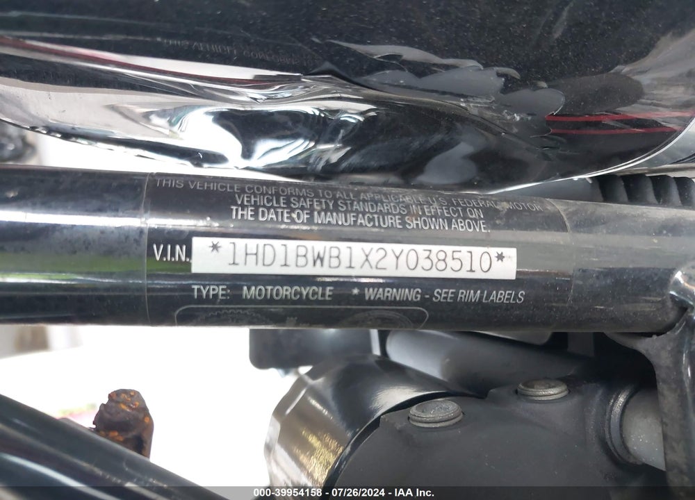 2002 HARLEY-DAVIDSON FLSTCI VIN: 1HD1BWB1X2Y038510