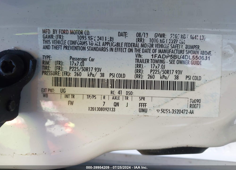 2013 FORD C-MAX HYBRID SEL VIN: 1FADP5BU4DL550631