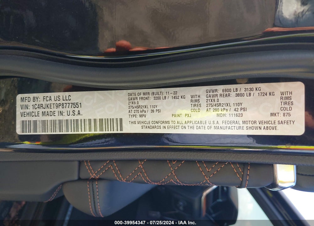 2023 JEEP GRAND CHEROKEE L SUMMIT RESERVE 4X4 VIN: 1C4RJKET9P8777551