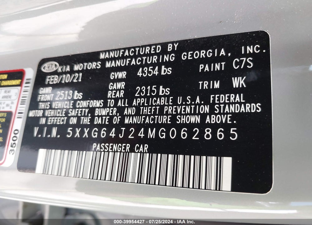 2021 KIA K5 GT LINE VIN: 5XXG64J24MG062865