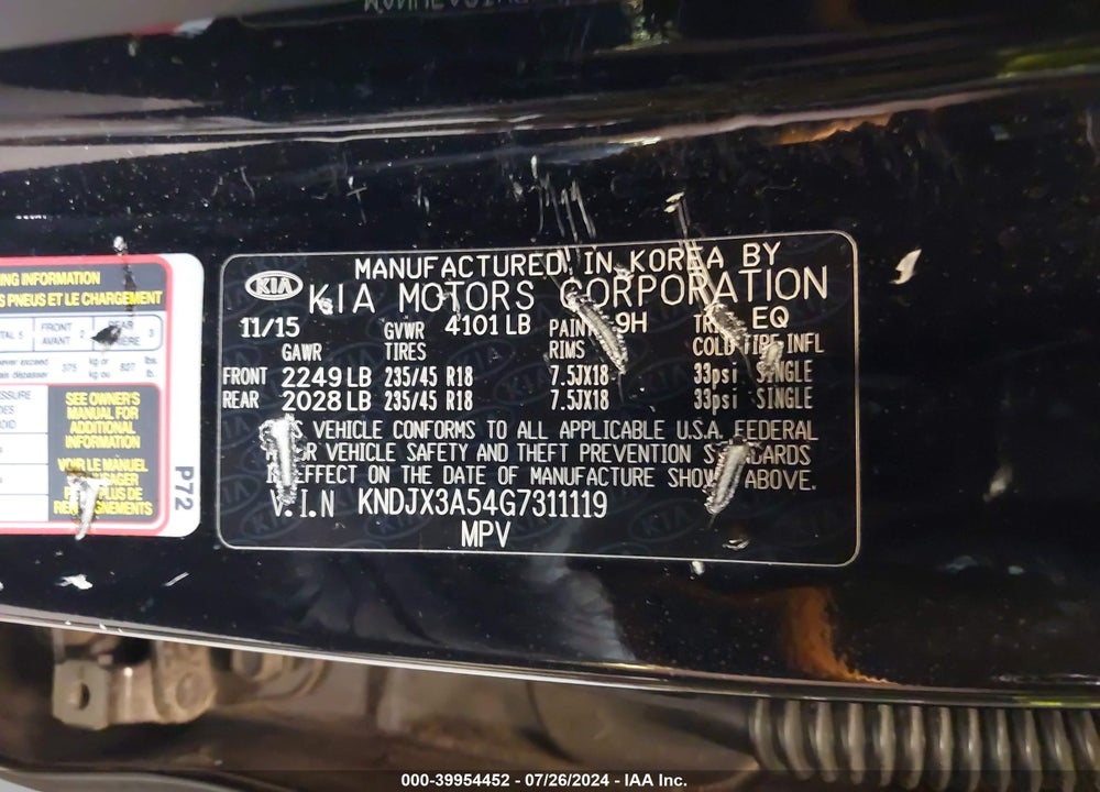 2016 KIA SOUL VIN: KNDJX3A54G7311119