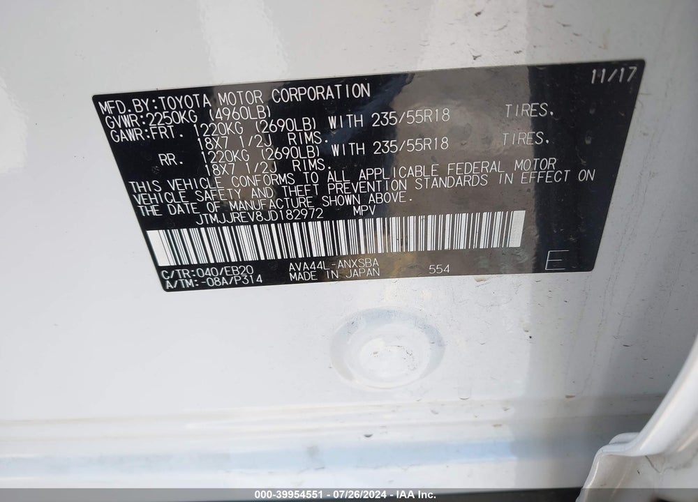 2018 TOYOTA RAV4 HYBRID SE VIN: JTMJJREV8JD182972