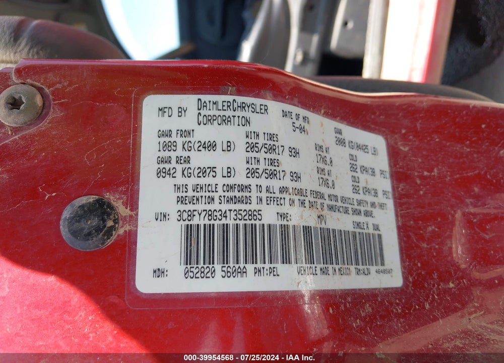 2004 CHRYSLER PT CRUISER GT VIN: 3C8FY78G34T352865