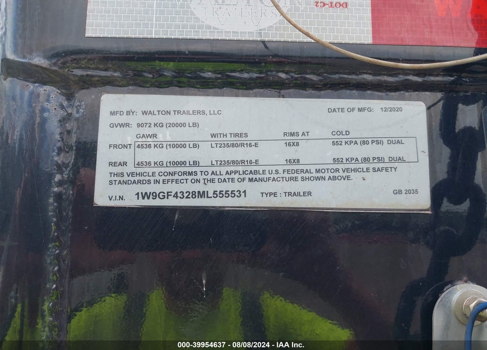 2021 UTILITY WTLL VIN: 1W9GF4328ML555531