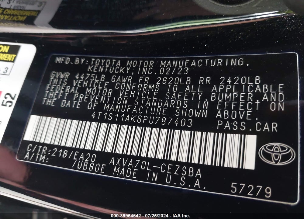 2023 TOYOTA CAMRY SE VIN: 4T1S11AK6PU787403