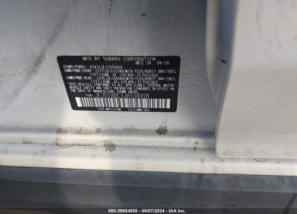 2018 SUBARU CROSSTREK VIN: JF2GTABC3JH334918