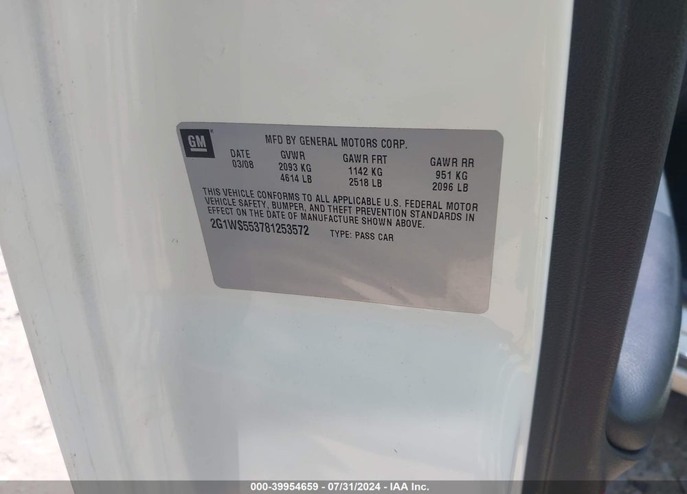 2008 CHEVROLET IMPALA POLICE VIN: 2G1WS553781253572