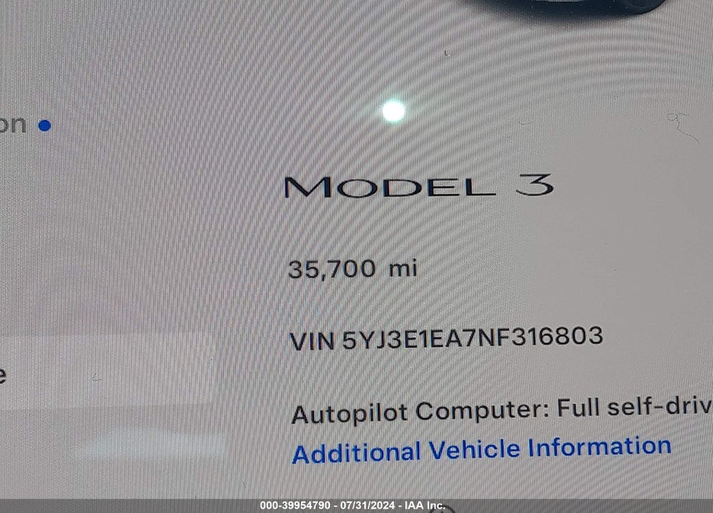 2022 TESLA MODEL 3 REAR-WHEEL DRIVE VIN: 5YJ3E1EA7NF316803