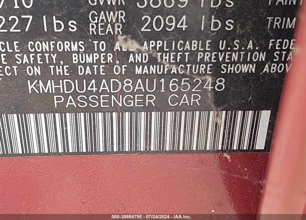 2010 HYUNDAI ELANTRA GLS VIN: KMHDU4AD8AU165248