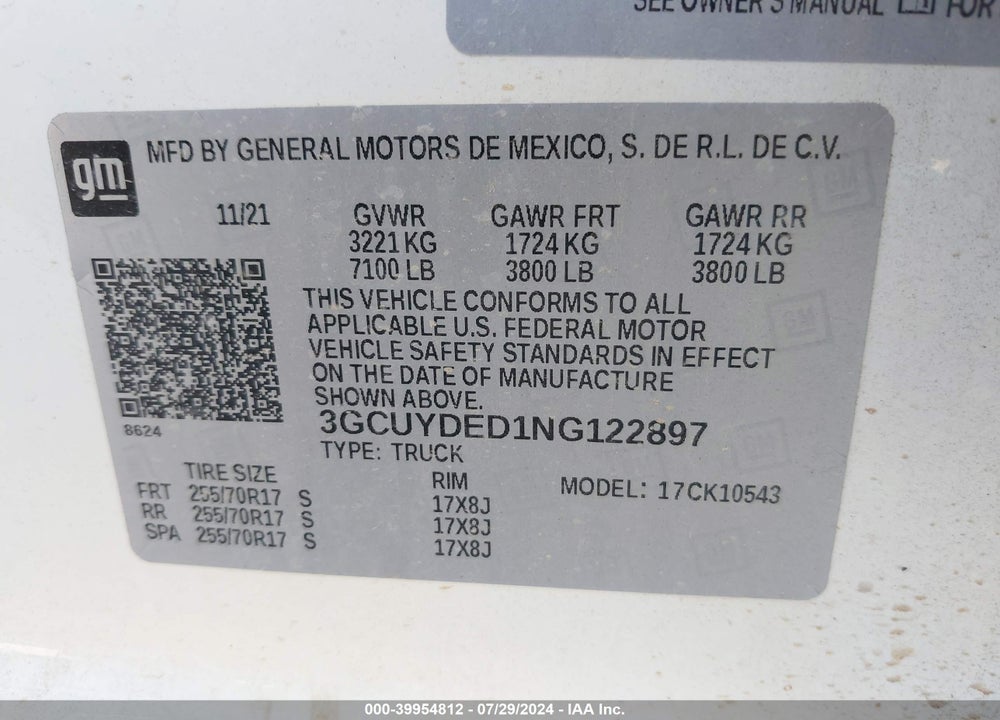 2022 CHEVROLET SILVERADO 1500 LTD 4WD SHORT BED LT VIN: 3GCUYDED1NG122897