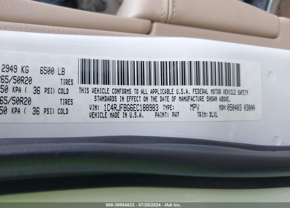 2014 JEEP GRAND CHEROKEE LIMITED VIN: 1C4RJFBG6EC188983