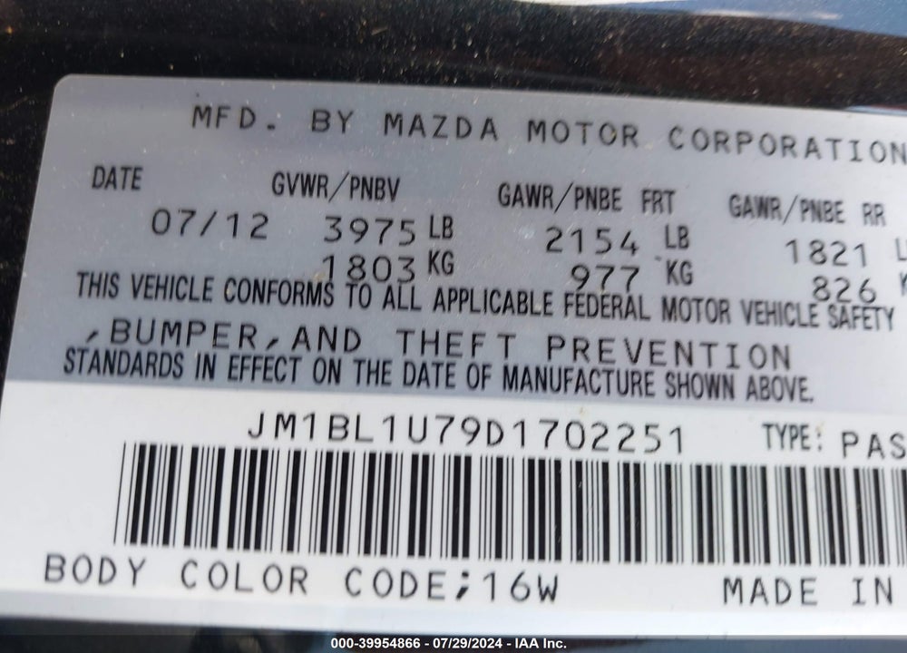 2013 MAZDA 3 I SPORT VIN: JM1BL1U79D1702251