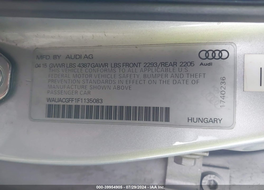 2015 AUDI A3 1.8T PREMIUM VIN: WAUACGFF1F1135083