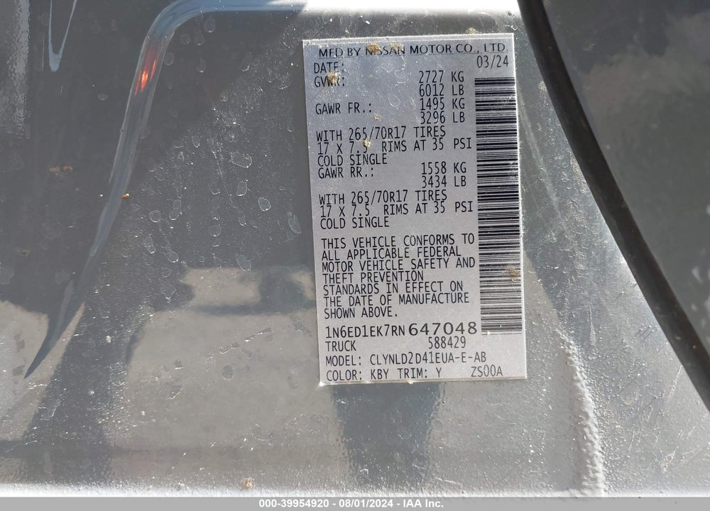 2024 NISSAN FRONTIER PRO-4X 4X4 VIN: 1N6ED1EK7RN647048