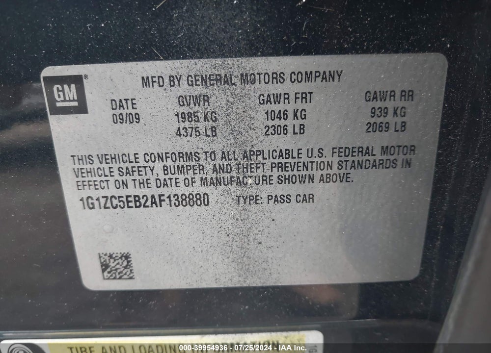 2010 CHEVROLET MALIBU VIN: 1G1ZC5EB2AF138880