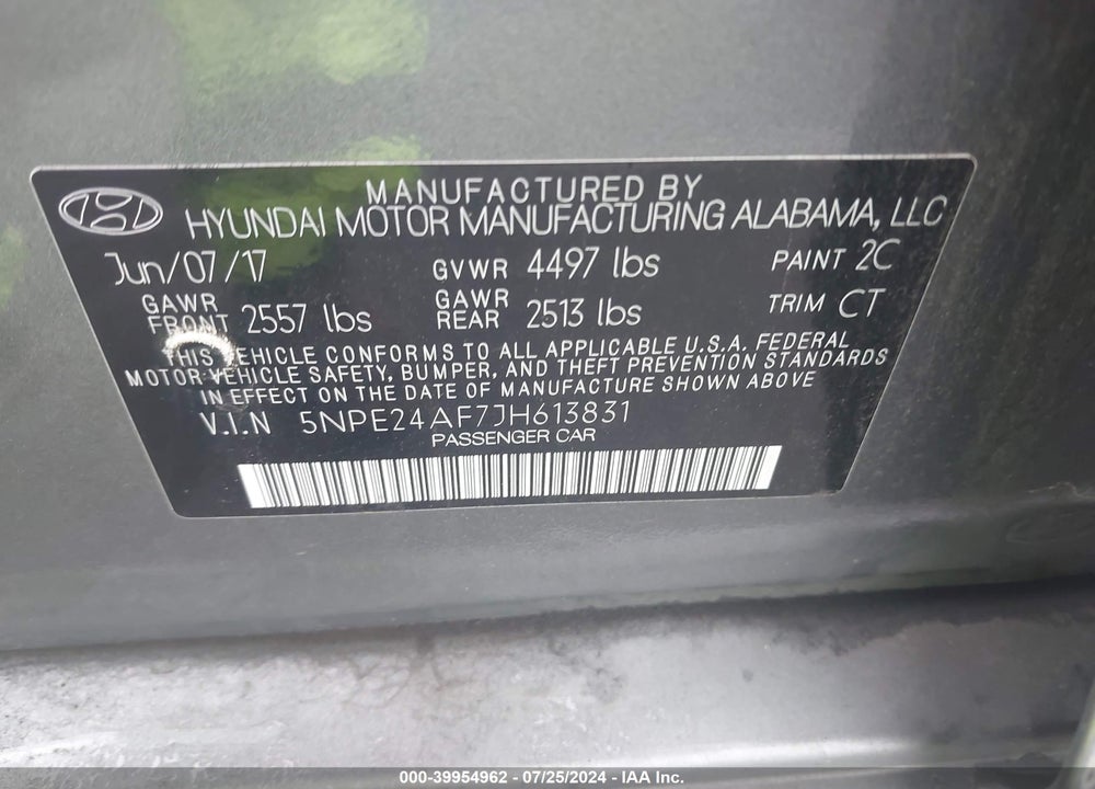 2018 HYUNDAI SONATA SE VIN: 5NPE24AF7JH613831