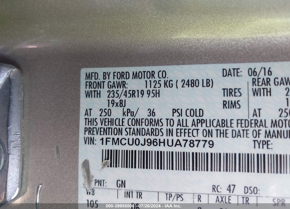 2017 FORD ESCAPE TITANIUM VIN: 1FMCU0J96HUA78779