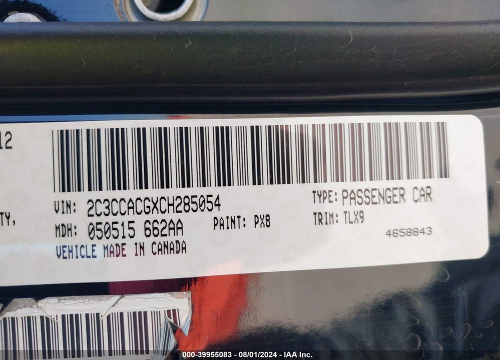 2012 CHRYSLER 300 LIMITED VIN: 2C3CCACGXCH285054