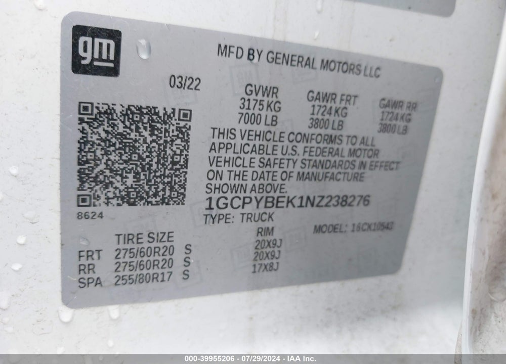 2022 CHEVROLET SILVERADO 1500 LTD 4WD SHORT BED CUSTOM VIN: 1GCPYBEK1NZ238276