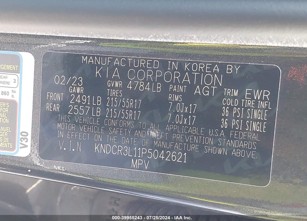 2023 KIA NIRO EV WIND VIN: KNDCR3L11P5042621