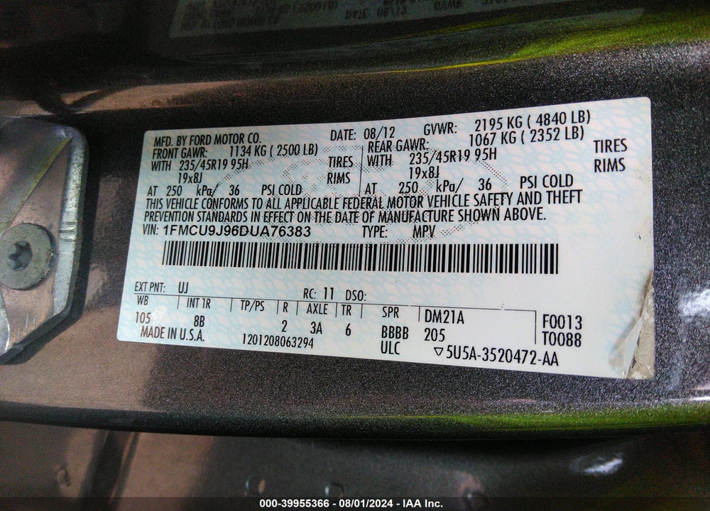 2013 FORD ESCAPE TITANIUM VIN: 1FMCU9J96DUA76383