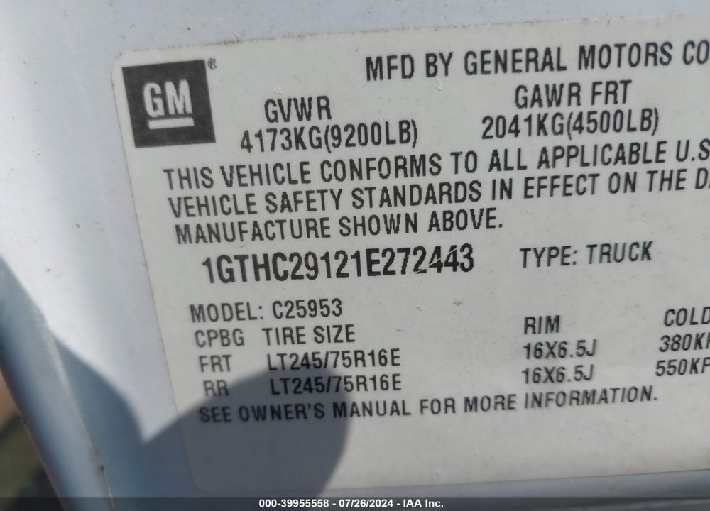 2001 GMC SIERRA 2500HD SLE VIN: 1GTHC29121E272443