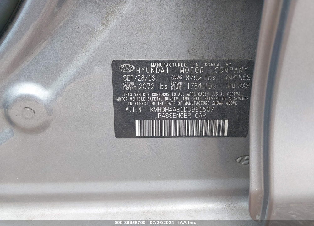 2013 HYUNDAI ELANTRA GLS VIN: KMHDH4AE1DU991537