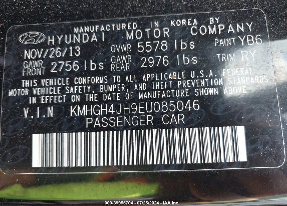 2014 HYUNDAI EQUUS SIGNATURE VIN: KMHGH4JH9EU085046