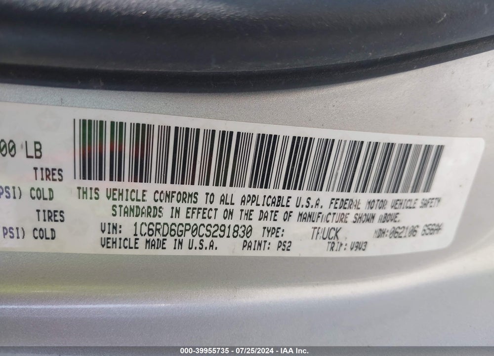 2012 RAM 1500 SLT VIN: 1C6RD6GP0CS291830