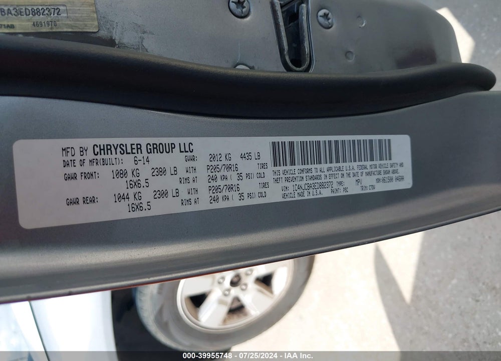 2014 JEEP COMPASS SPORT VIN: 1C4NJCBA3ED882372