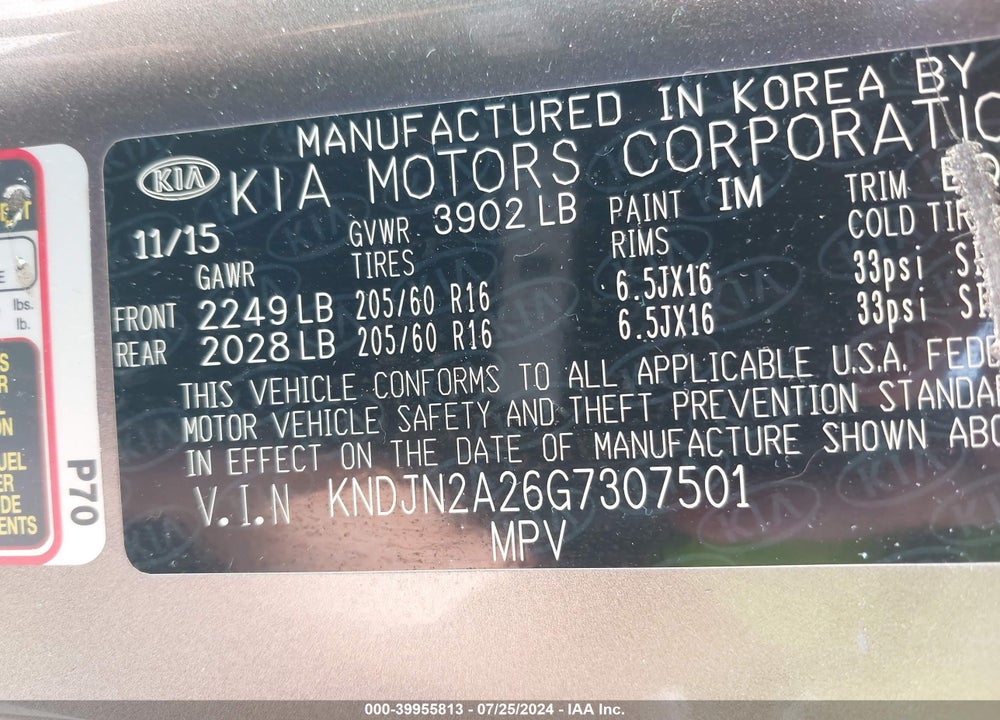 2016 KIA SOUL VIN: KNDJN2A26G7307501
