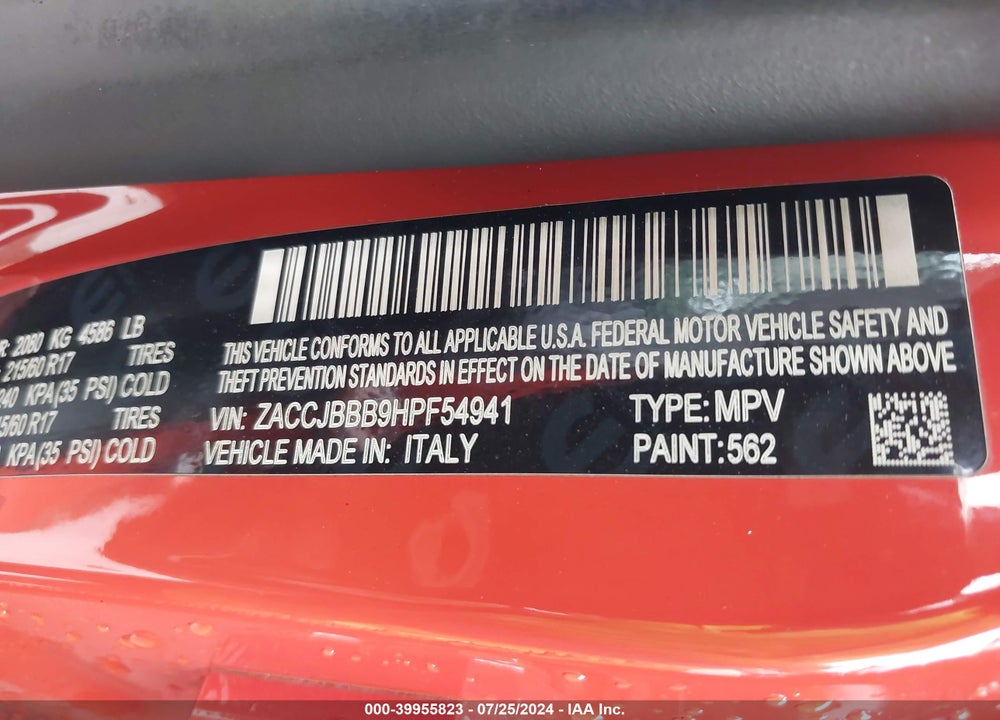 2017 JEEP RENEGADE LATITUDE 4X4 VIN: ZACCJBBB9HPF54941