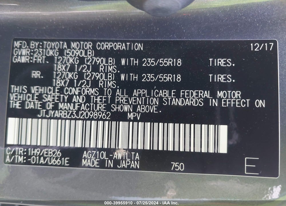 2018 LEXUS NX 300 F-SPORT VIN: JTJYARBZ3J2098962