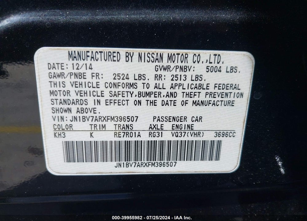 2015 INFINITI Q50 VIN: JN1BV7ARXFM396507