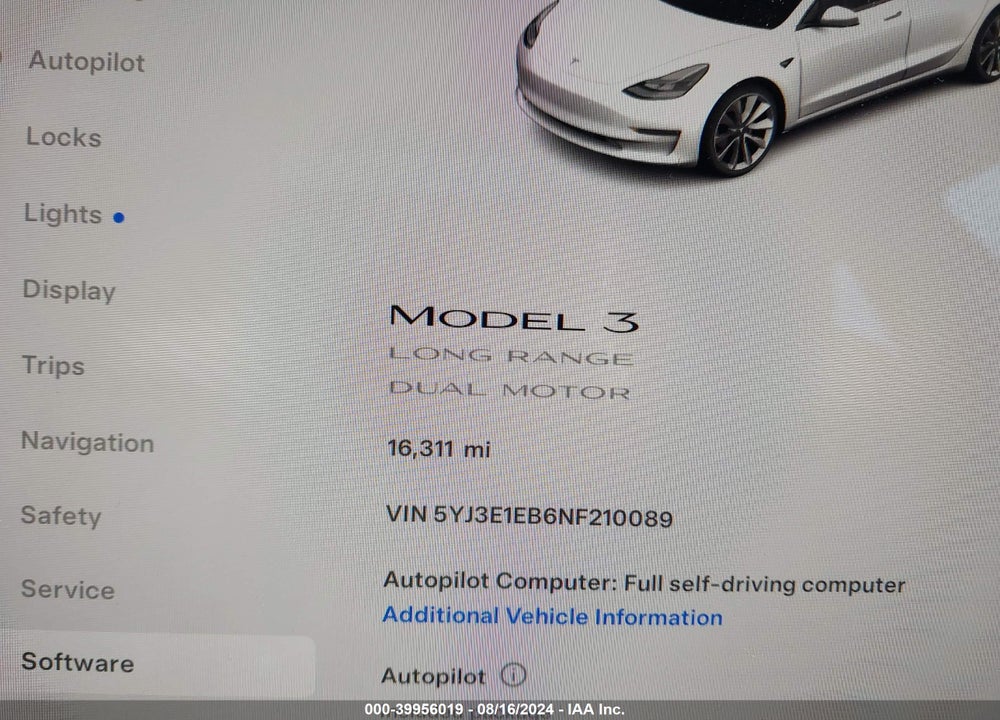 2022 TESLA MODEL 3 LONG RANGE DUAL MOTOR ALL-WHEEL DRIVE VIN: 5YJ3E1EB6NF210089