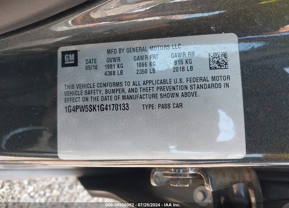 2016 BUICK VERANO SPORT TOURING GROUP VIN: 1G4PW5SK1G4170133