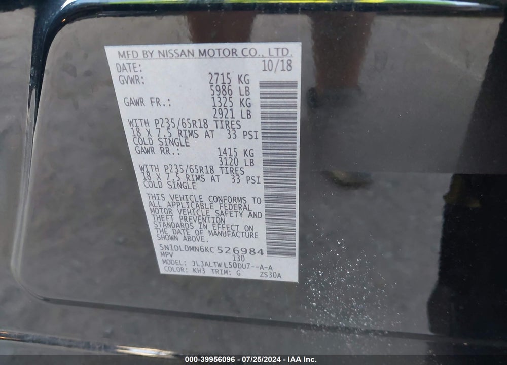 2019 INFINITI QX60 LUXE VIN: 5N1DL0MN6KC526984