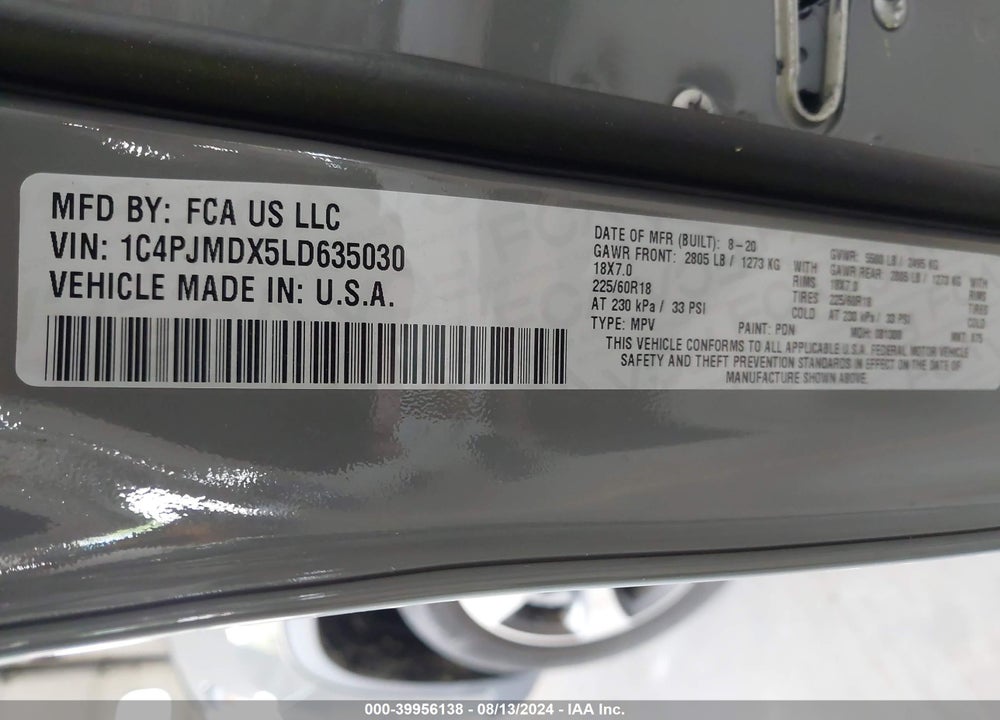 2020 JEEP CHEROKEE LIMITED 4X4 VIN: 1C4PJMDX5LD635030