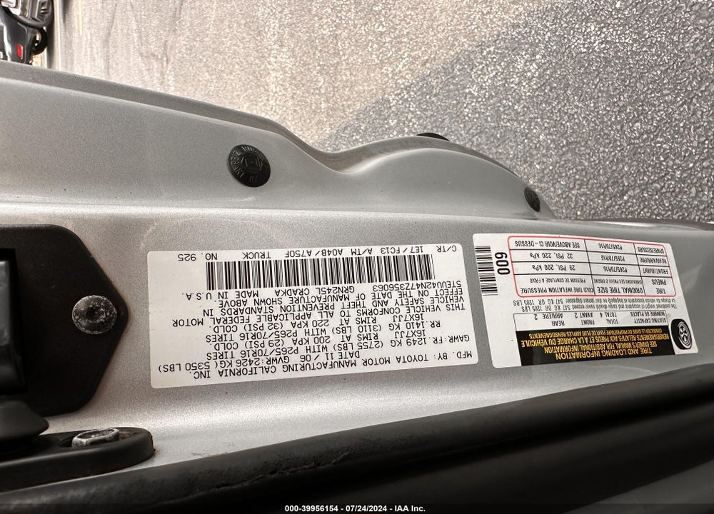 2007 TOYOTA TACOMA ACCESS CAB VIN: 5TEVU42N47Z356063