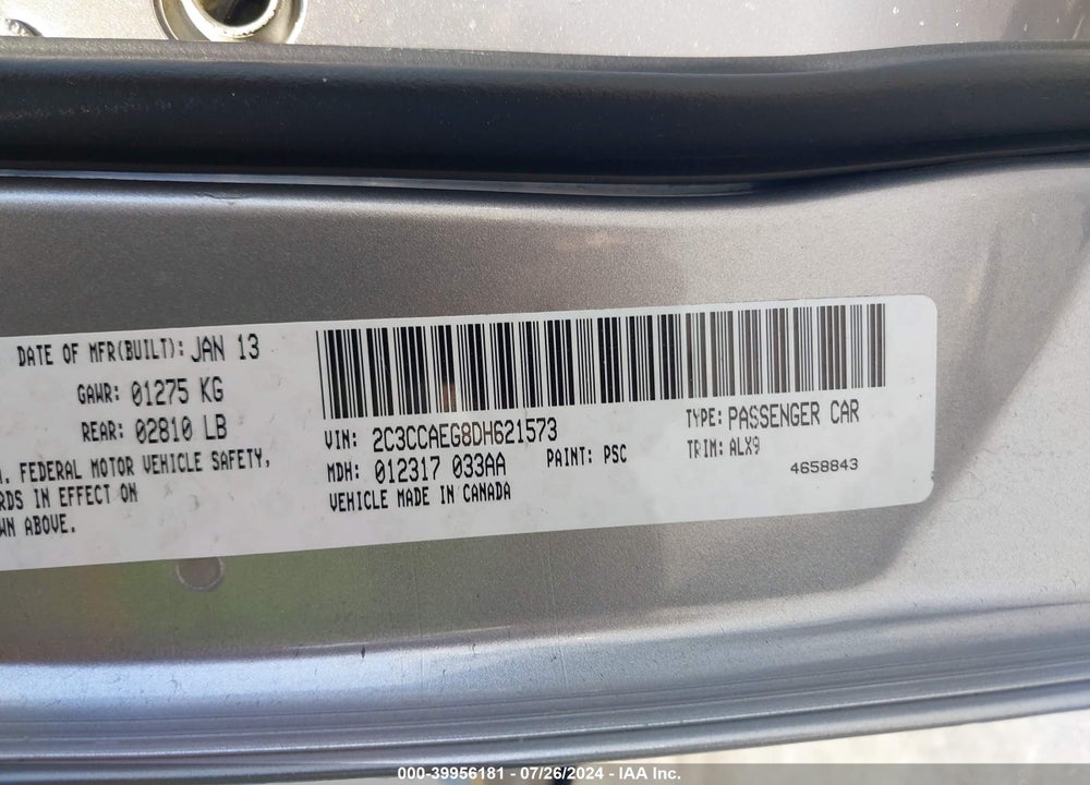2013 CHRYSLER 300C VIN: 2C3CCAEG8DH621573