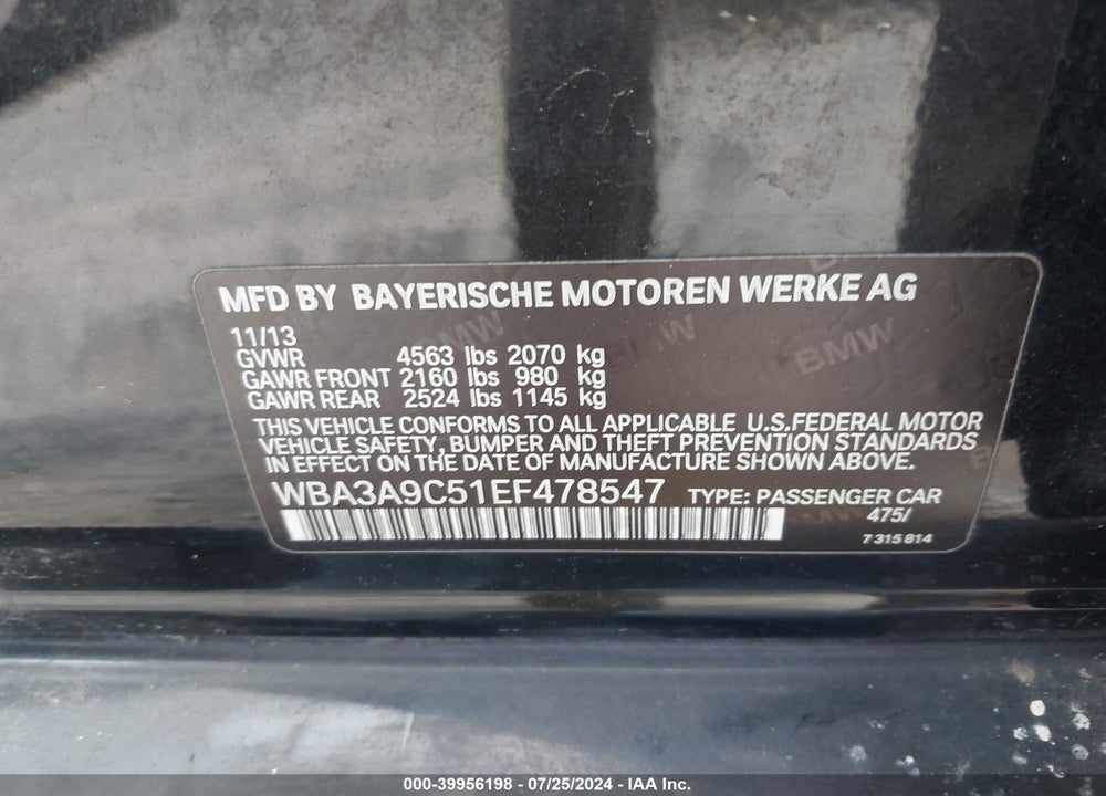 2014 BMW 335I VIN: WBA3A9C51EF478547