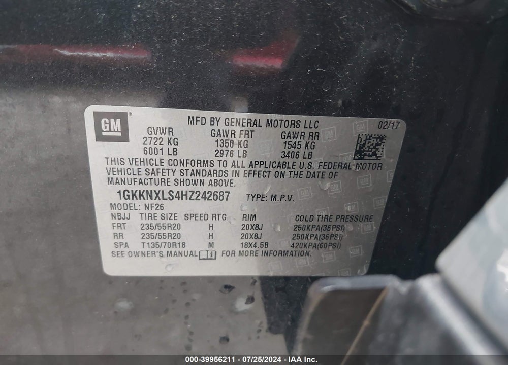2017 GMC ACADIA DENALI VIN: 1GKKNXLS4HZ242687
