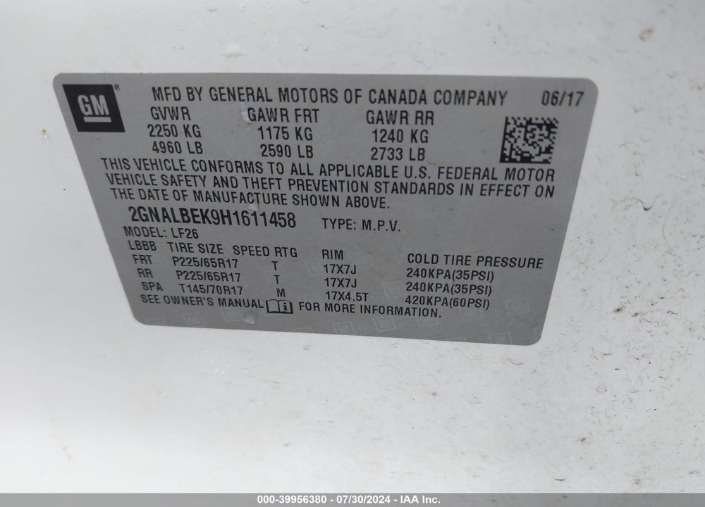 2017 CHEVROLET EQUINOX LS VIN: 2GNALBEK9H1611458