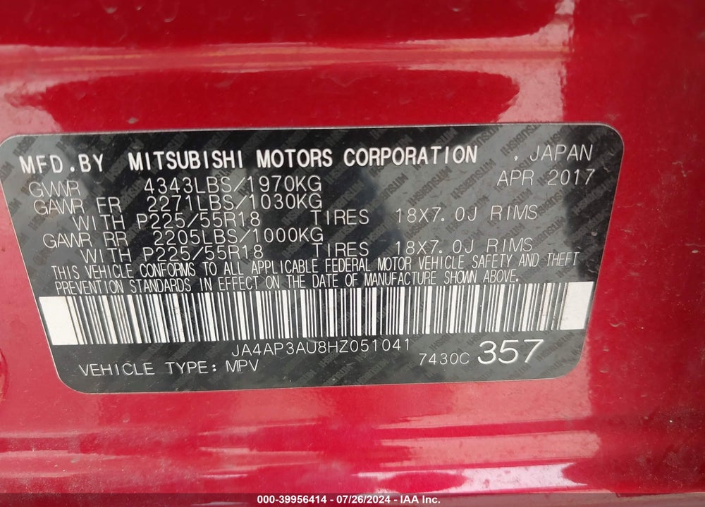 2017 MITSUBISHI OUTLANDER SPORT 2.0 ES VIN: JA4AP3AU8HZ051041