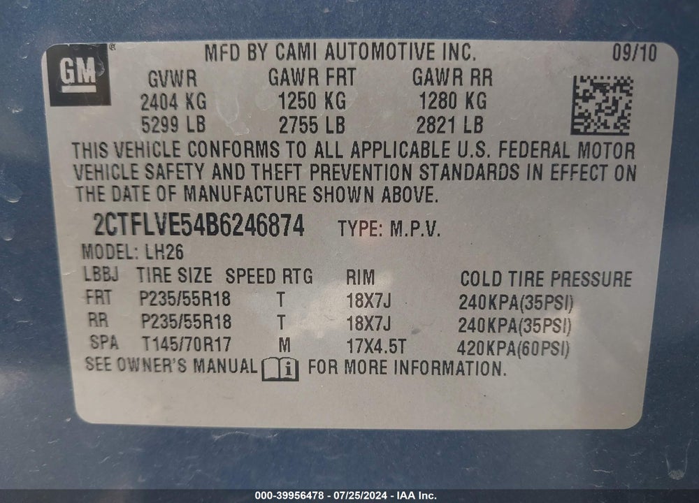 2011 GMC TERRAIN SLT-1 VIN: 2CTFLVE54B6246874
