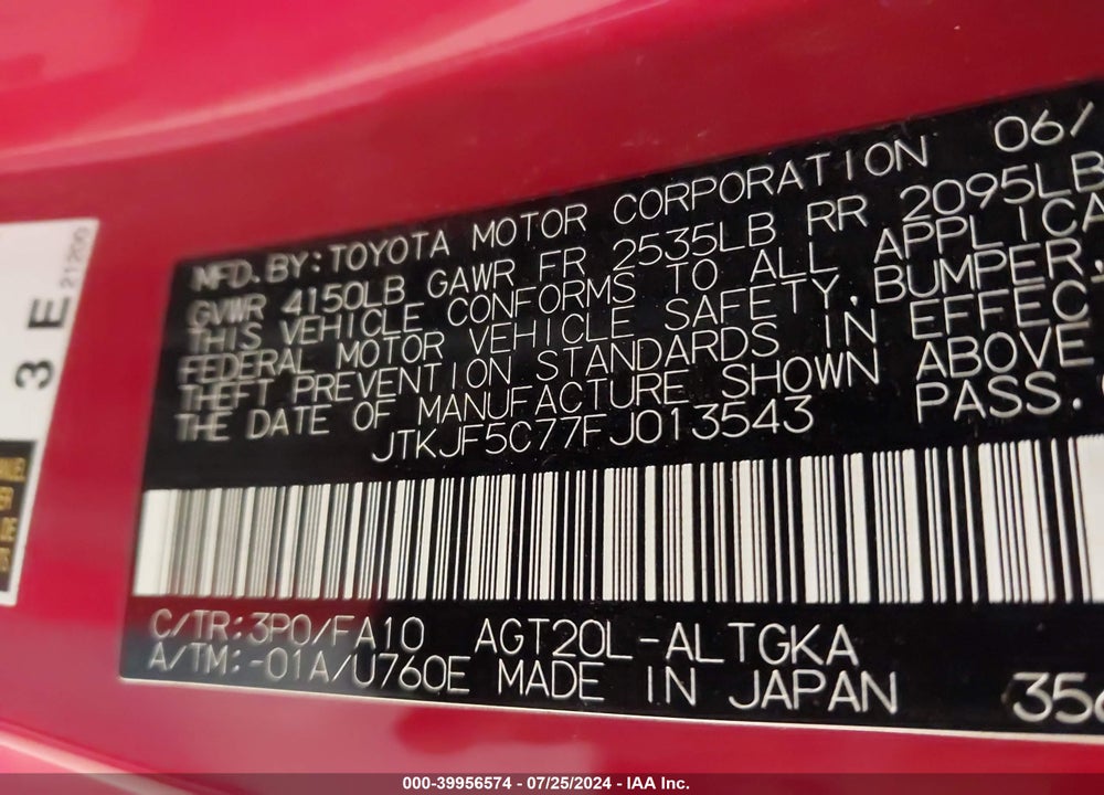 2015 SCION TC RELEASE SERIES 9.0 VIN: JTKJF5C77FJ013543