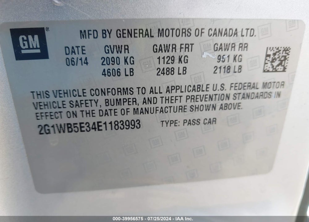 2014 CHEVROLET IMPALA LIMITED VIN: 2G1WB5E34E1183993