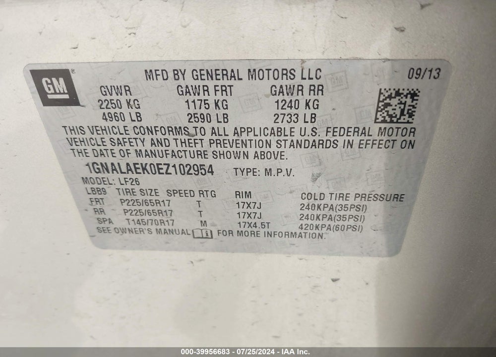 2014 CHEVROLET EQUINOX LS VIN: 1GNALAEK0EZ102954