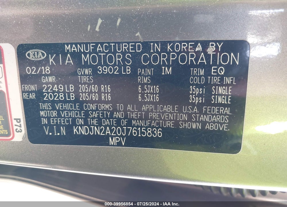 2018 KIA SOUL VIN: KNDJN2A20J7615836